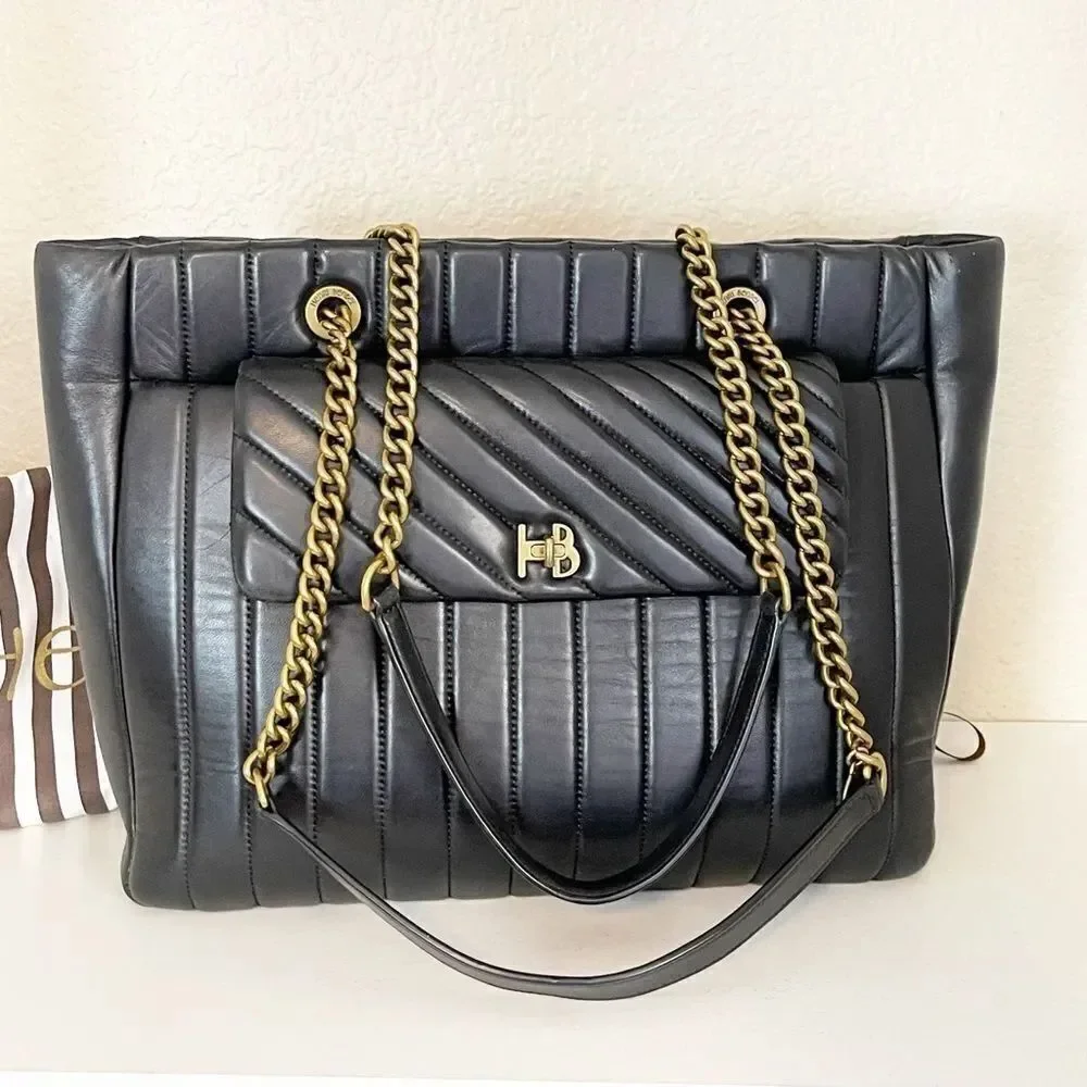 Henri Bendel Black Quilted Laptop Bag with chain handles